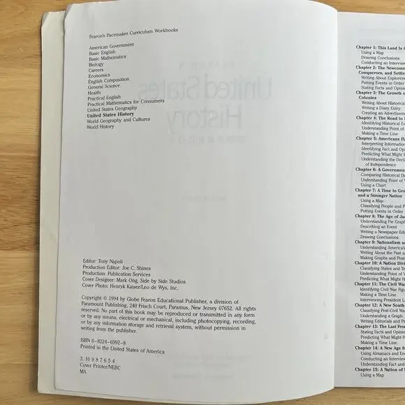 Fearons United States History Workbook 1994 Pacemaker Curriculum Critical Think - Picture 3 of 7